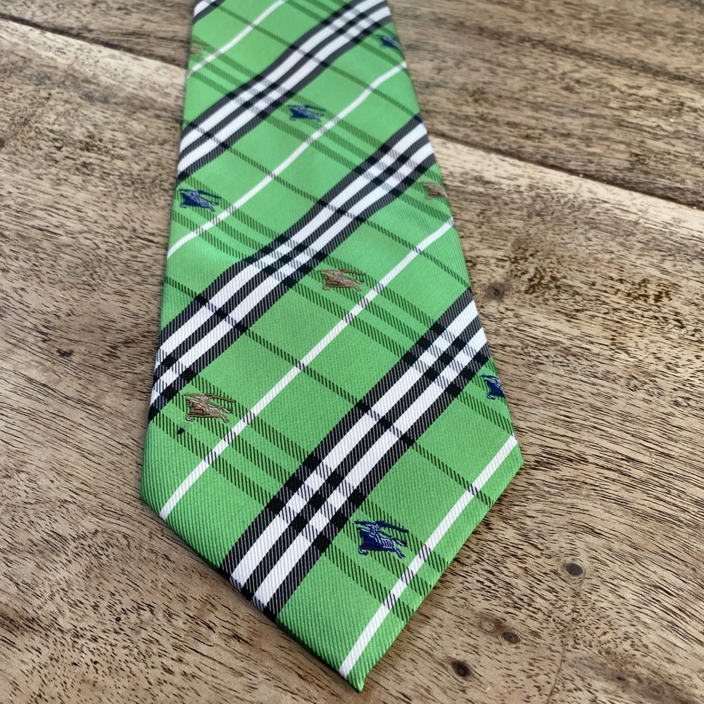 Burberry Tie Bright Green Nova Check Silk Logo AOP Designer Preppy Classy Plaid